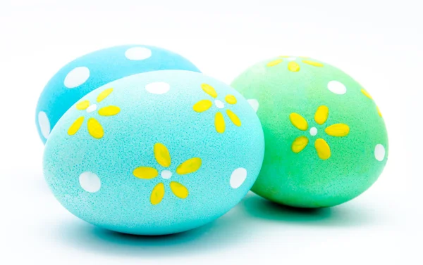 Three colorful handmade easter eggs isolated — Stock Photo, Image