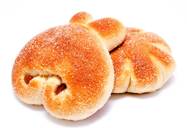 Süße Brötchen mit Rosinen isoliert auf einem weißen — Stockfoto