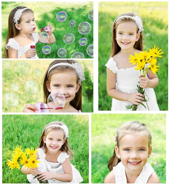 收集的照片肖像的可爱微笑的小女孩 — 图库照片