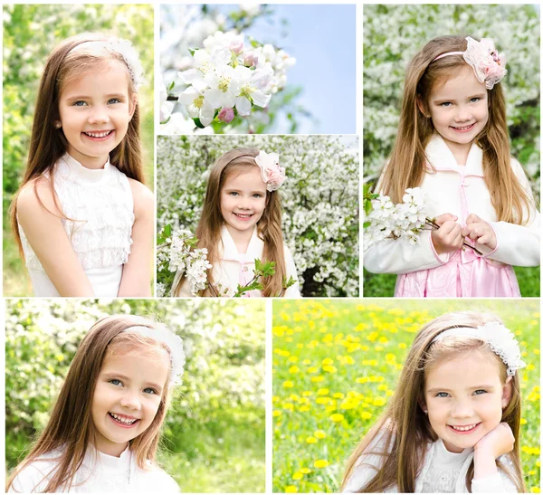 Collectie van foto's voorjaar portret van schattige lachende beetje — Stockfoto