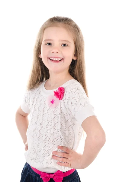 Portrait of smiling cute little girl isolated — Stock Photo, Image