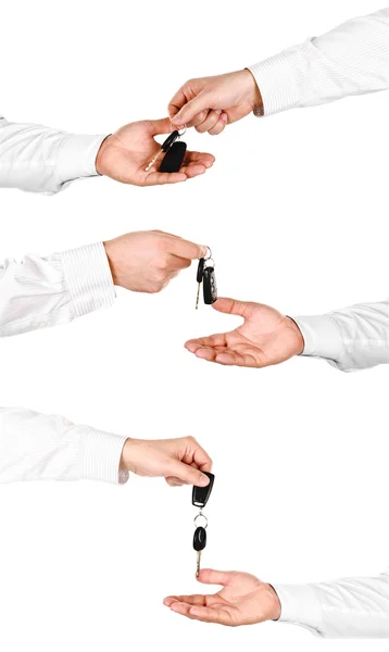 Raccolta di foto mano maschile in possesso di una chiave dell'auto — Foto Stock