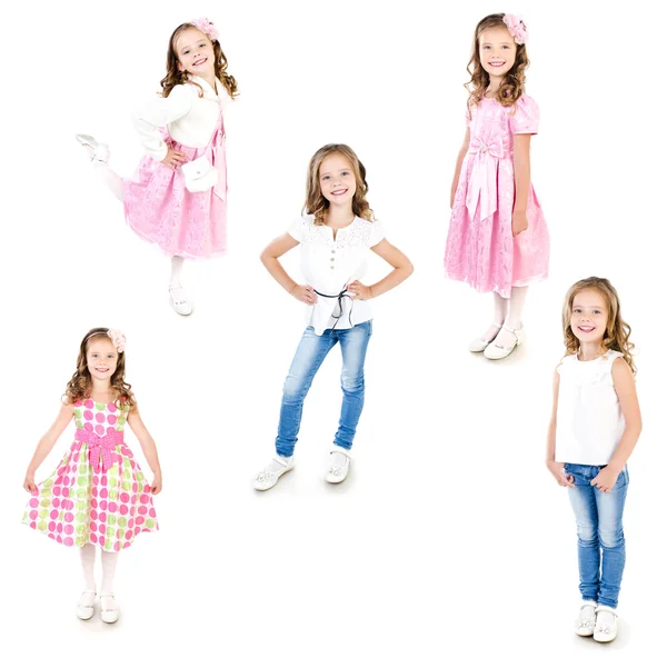 Collection of photos adorable little girl posing isolated — Stock Photo, Image