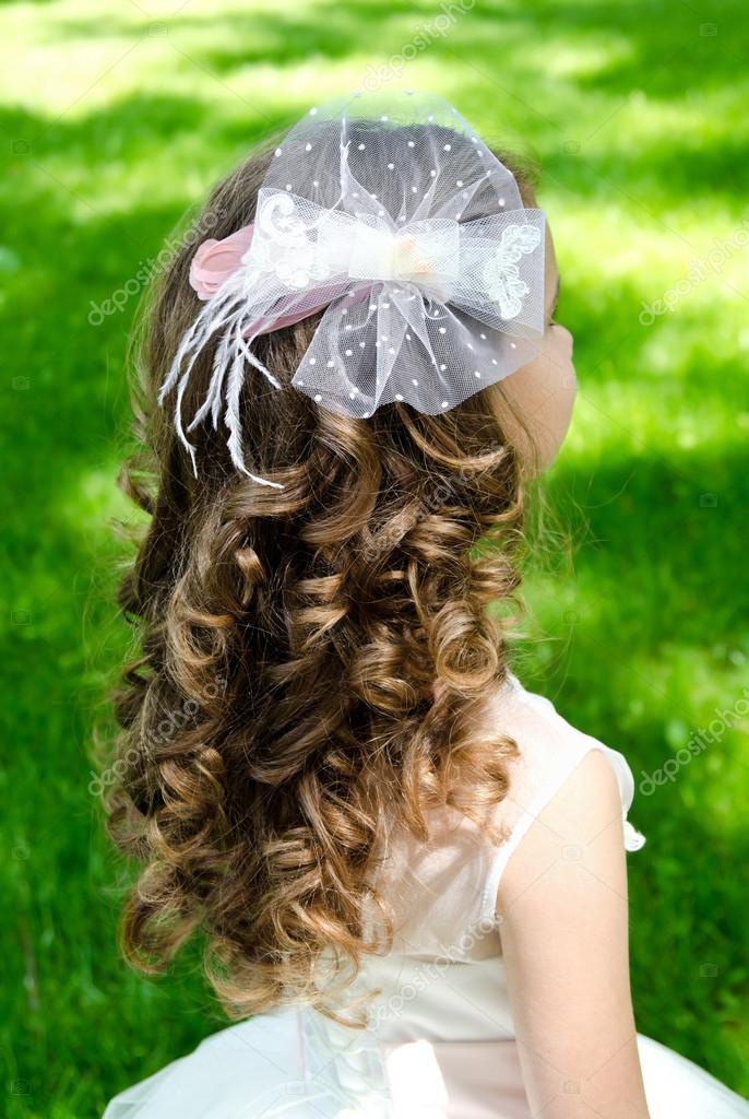 Little Girl With Perfect Hairstyle In Princess Dress Stock Photo