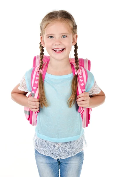 Retrato de colegiala sonriente con bolso escolar —  Fotos de Stock