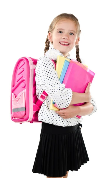 Retrato de colegiala sonriente con bolso escolar — Foto de Stock