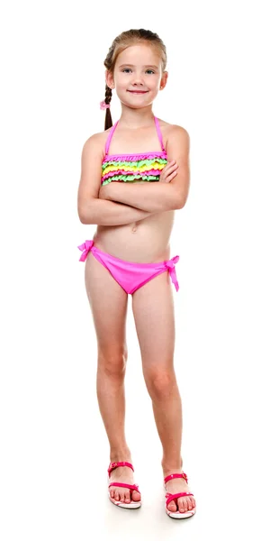 Cute smiling little girl in swimsuit isolated — Stock Photo, Image