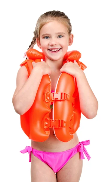 Cute happy little girl in life jacket — Stock Photo, Image