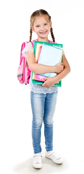 Portrait d'écolière souriante avec sac à dos — Photo