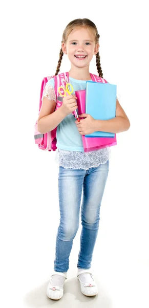 Retrato de colegiala sonriente con mochila — Foto de Stock