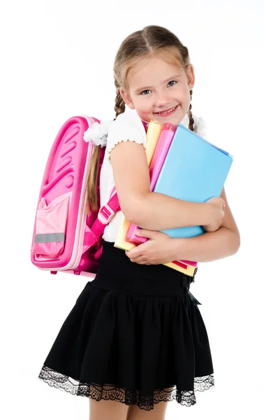 Sırt çantası ile kız öğrenci gülümseyen portresi — Stok fotoğraf
