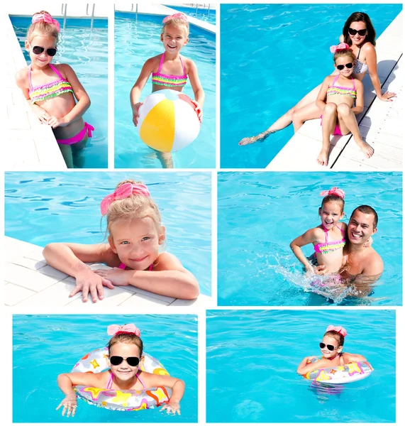 Collectie van foto's familie hebben ventilator op zomervakantie — Stockfoto