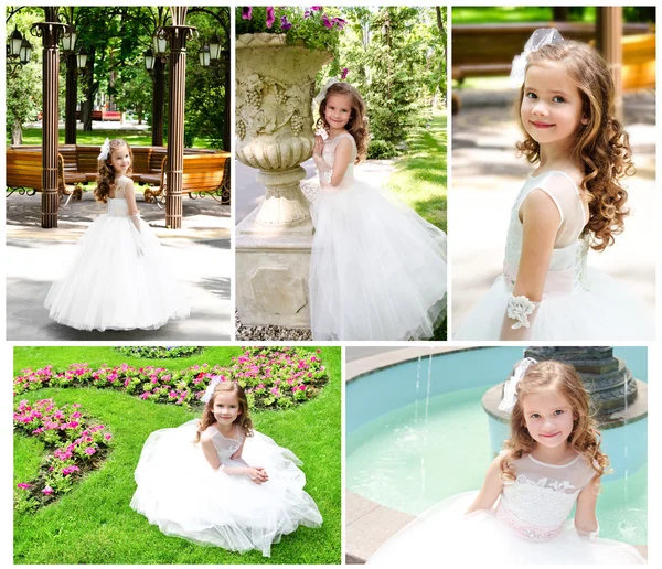 Entzückendes lächelndes kleines Mädchen im Prinzessinnenkleid im Freien — Stockfoto