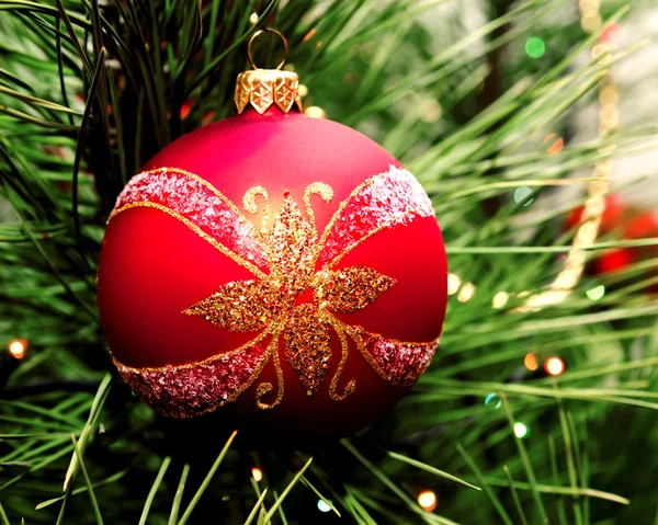 Christmas ball hanging on fir tree Stock Photo