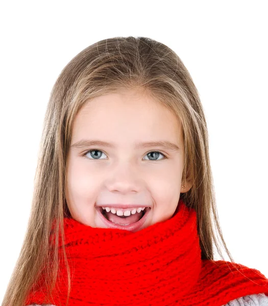 Happy cute little girl in red scarf — Stock Photo, Image