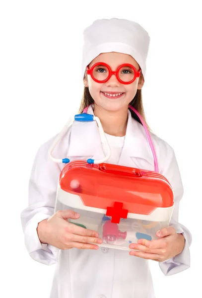 Schattige lachende meisje spelen bij de arts — Stockfoto