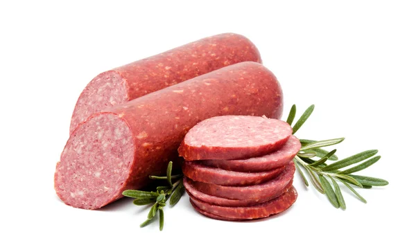 Rökt korv salami isolerade — Stockfoto