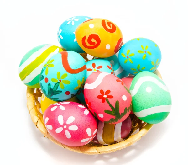 Perfect colorful handmade easter eggs in the basket — Stock Photo, Image