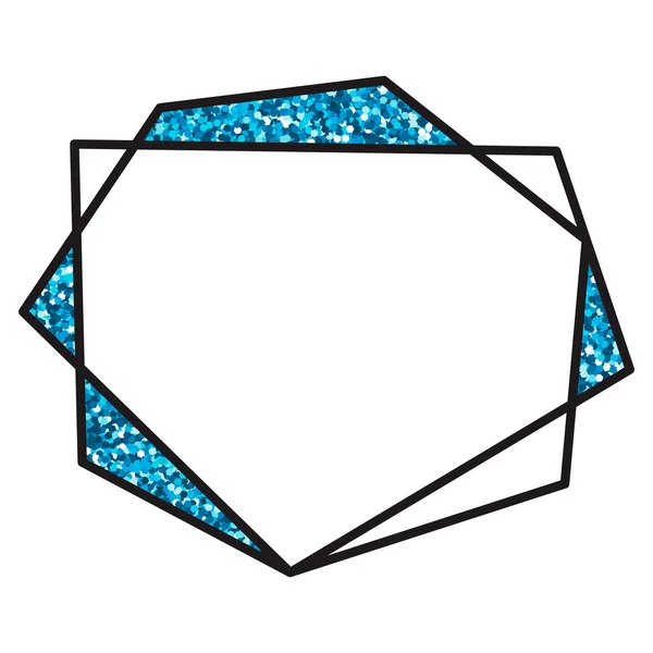 illustration. Geometric polygonal black linear frame. Cristal shapes with glitter. For design greeting cards.