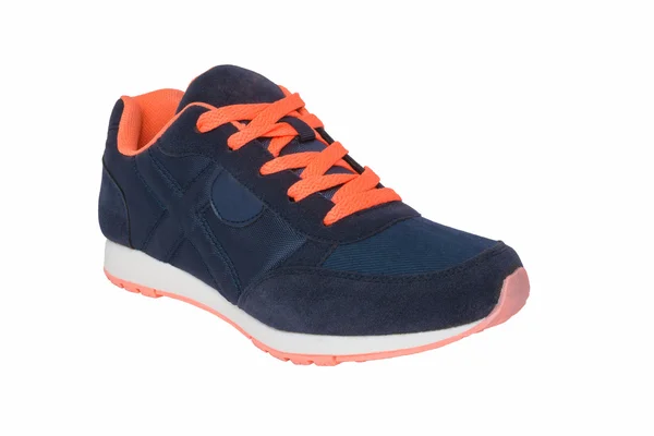 Dunkelblaue Turnschuhe mit orangefarbenen Schnürsenkeln — Stockfoto