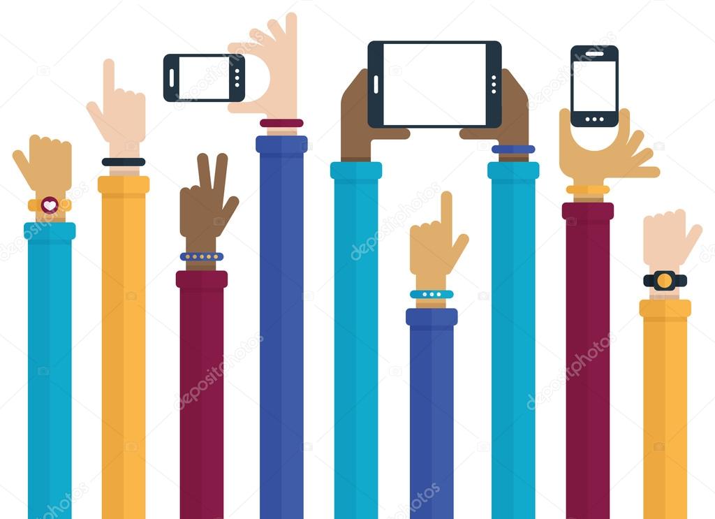 Hands Raised with Mobile Devices