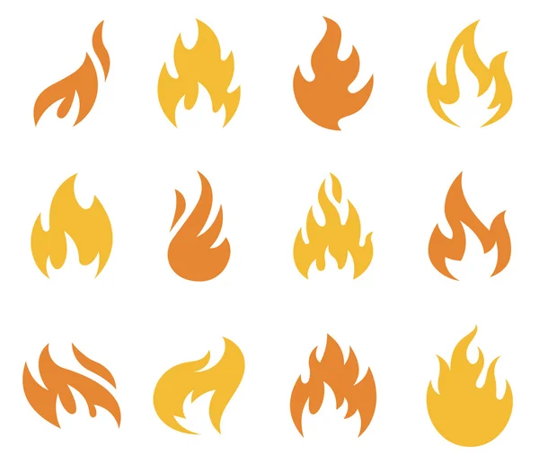 Iconos y símbolos de llama de fuego — Vector de stock