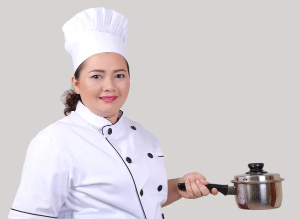 Vrouw in uniform van de chef-kok — Stockfoto