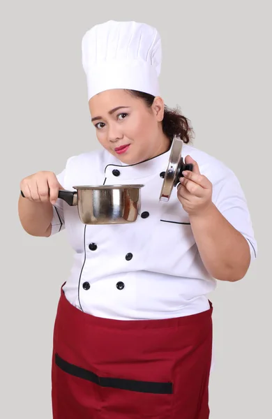 Mulher em uniforme chef — Fotografia de Stock