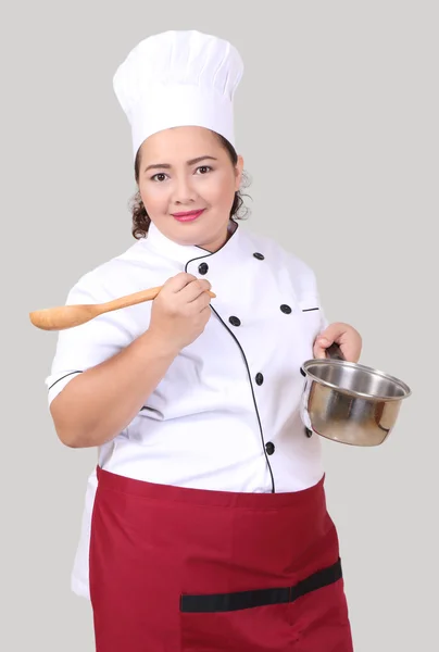 Mulher em uniforme chef — Fotografia de Stock