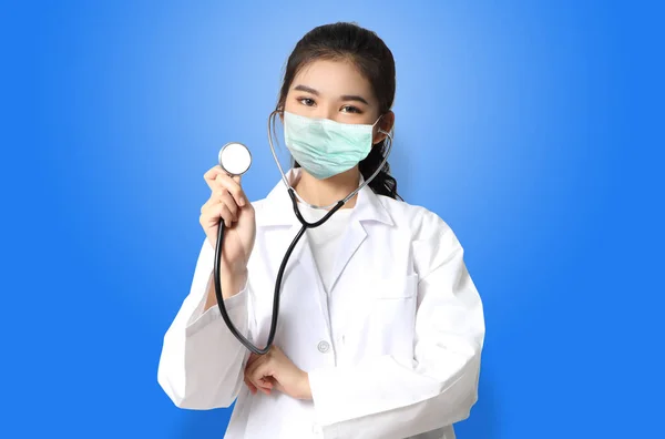 woman doctor in white uniform show medical infographic report