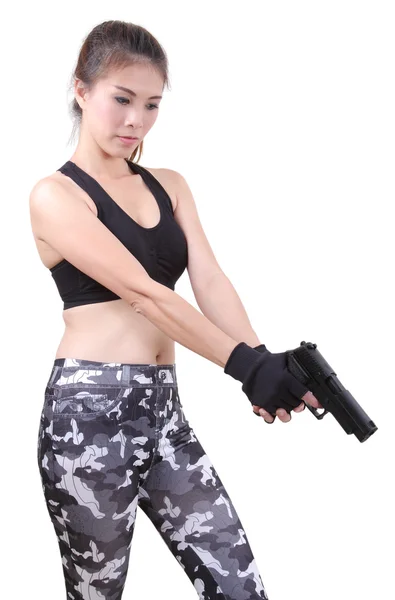 Woman and gun — Stock Photo, Image