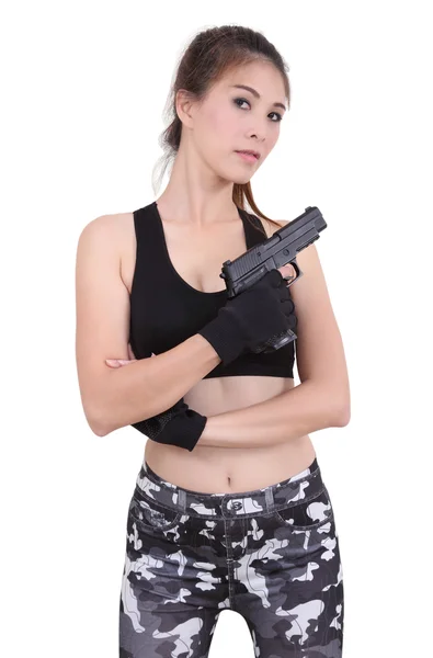 Woman and gun — Stock Photo, Image