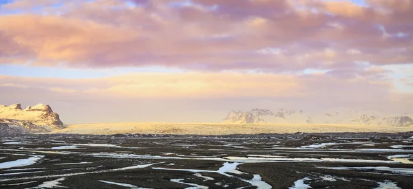 Sud Islanda Route Strada Innevata Inverno Tramonto Cielo Paesaggio Spettacolari — Foto Stock