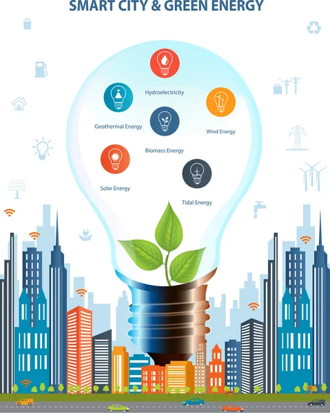 Conceito de cidade inteligente e energia verde Ilustração De Stock