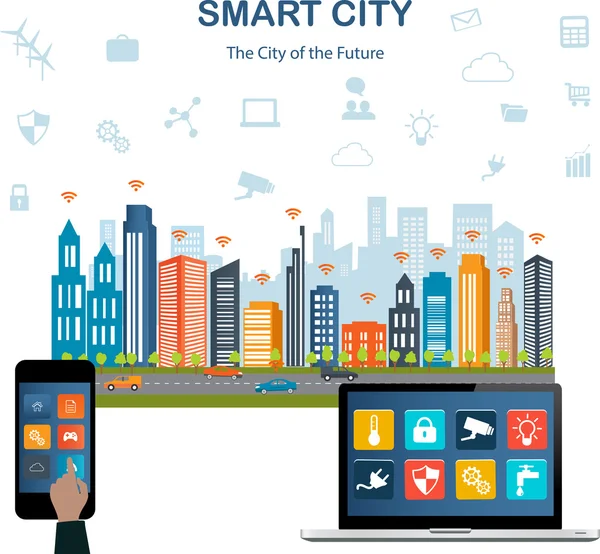 Smart city concept en internet van dingen — Stockvector