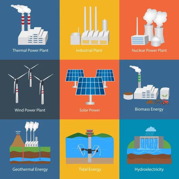 Ensemble de centrales électriques et d'usines — Image vectorielle