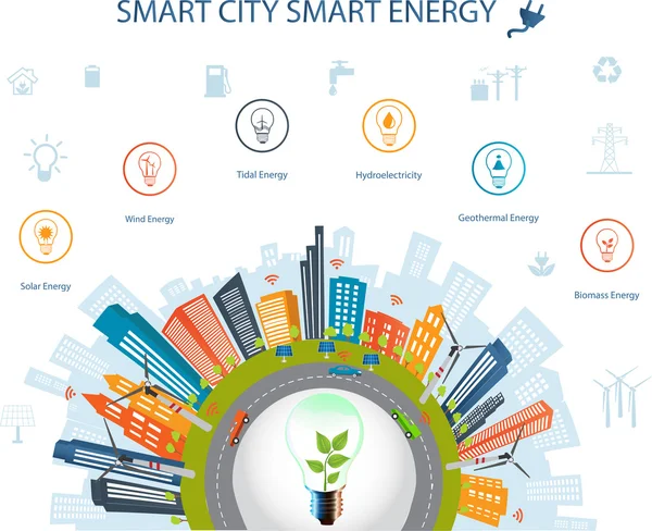 スマートシティの概念とスマート エネルギー — ストックベクタ