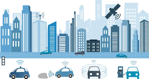 Tráfico y red inalámbrica, Sistemas de transporte inteligentes — Vector de stock