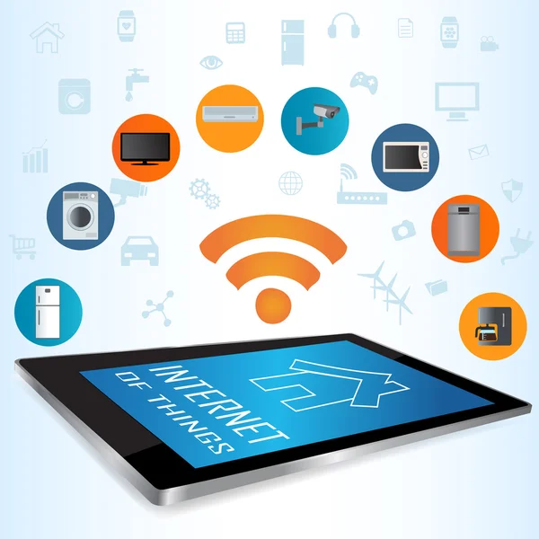 Concepto de Internet de las Cosas (IoT) y aplicaciones para Tablet PC — Archivo Imágenes Vectoriales