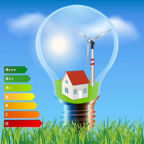 Casa de ecología con clases energéticas — Vector de stock