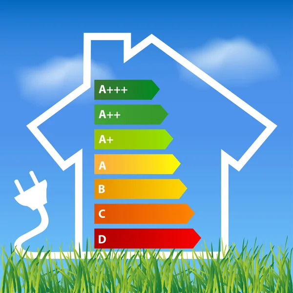 Plan de maison écologique avec cote d'efficacité énergétique — Image vectorielle