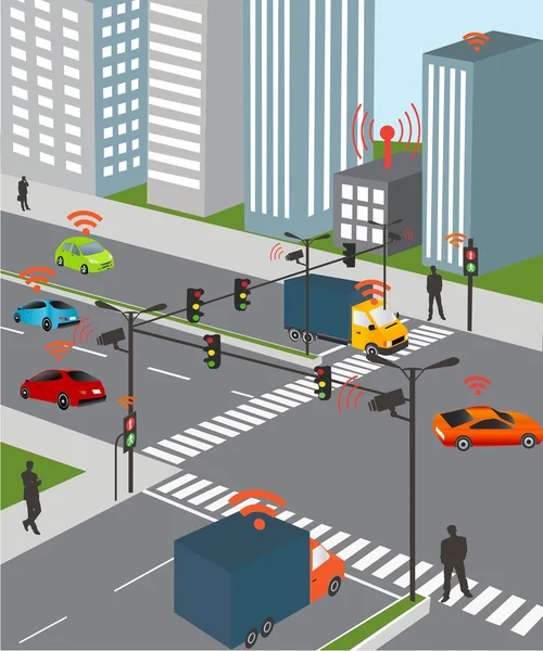 스마트 시티와 차량의 무선 네트워크 스톡 일러스트레이션