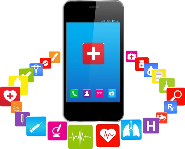 Smart phones and medical icons — Stock Vector