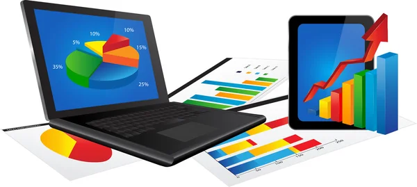 Laptop and Tablet with Statistics chart Stock Vector