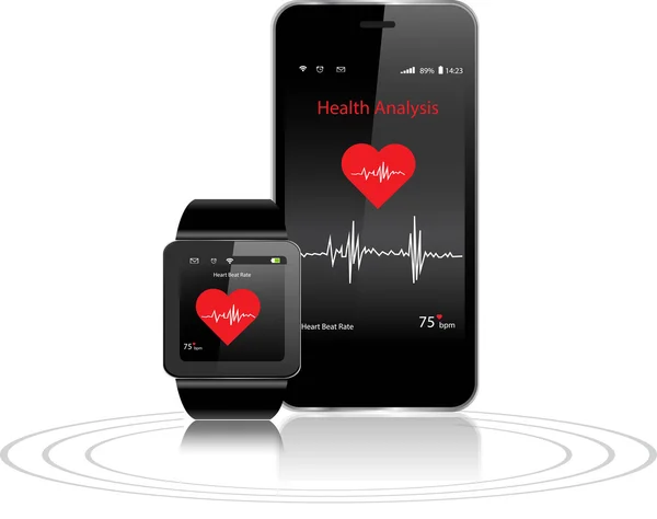 Smartwatch und Smartphone mit Gesundheits-Apps — Stockvektor