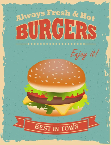 Cartaz de hambúrgueres vintage — Vetor de Stock