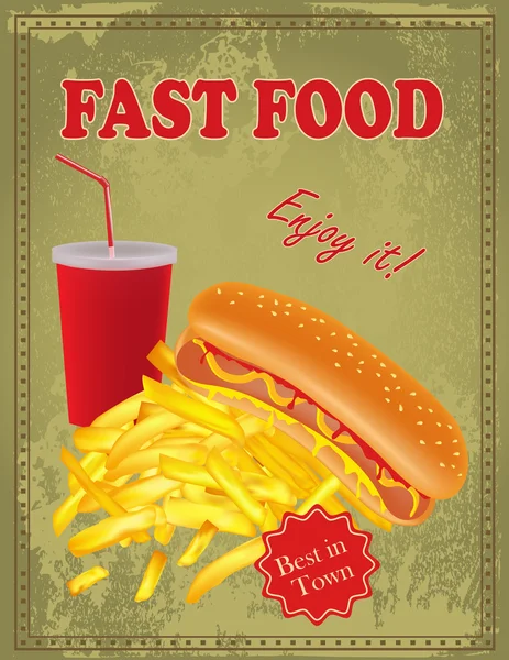 Poster Makanan Cepat Antik - Stok Vektor