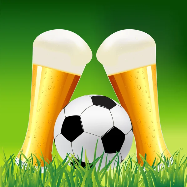 Arrière-plan avec bière et ballon de football — Image vectorielle