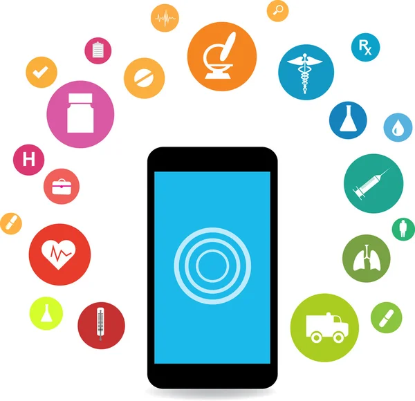 Smart phones and health icons — Stock Vector