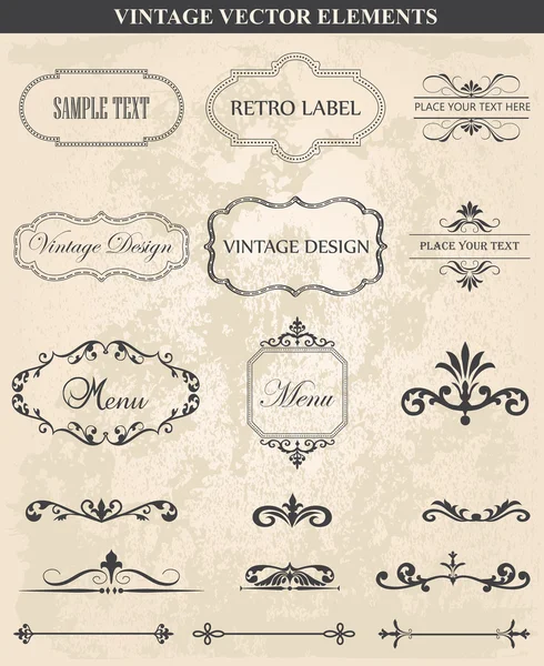 Conjunto vintage decorativo de elementos de design caligráfico — Vetor de Stock